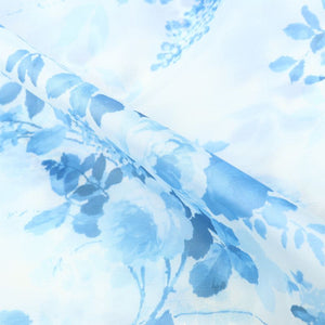 White And Sky Blue Floral Pattern Digital Print Liquid Organza Fabric