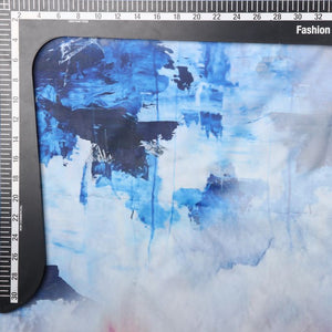 White And Blue Abstract Pattern Digital Print Liquid Organza Fabric