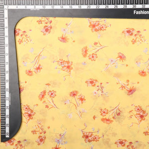 Yellow And Orange Floral Pattern Digital Print Liquid Organza Fabric