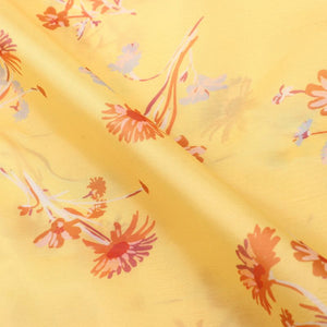 Yellow And Orange Floral Pattern Digital Print Liquid Organza Fabric