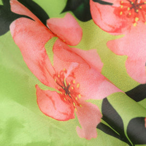 Light Green And Pink Floral Pattern Digital Print Liquid Organza Fabric