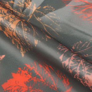 Black And Red Leaf Pattern Digital Print Liquid Organza Fabric