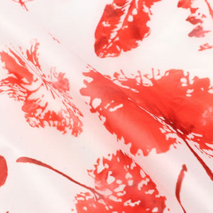 Red And White Leaf Pattern Digital Print Liquid Organza Fabric