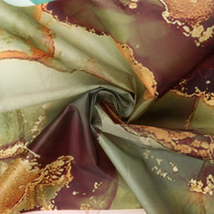 Olive Green And Brown Abstract Pattern Digital Print Liquid Organza Fabric