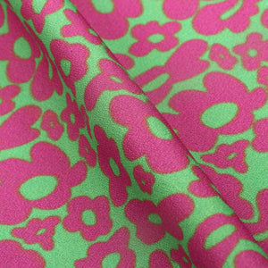Light Green And Pink Floral Pattern Digital Print Moss Crepe Fabric