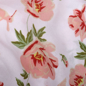 White And Pink Floral Pattern Screen Print Moss Crepe Fabric