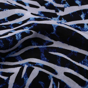 Black And Blue Animal Pattern Screen Print Moss Crepe Fabric