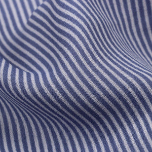 White And Pigeon Blue Stripes Pattern Screen Print Moss Crepe Fabric