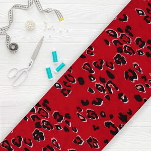 Red And Black Animal Pattern Screen Print Crepe Fabric