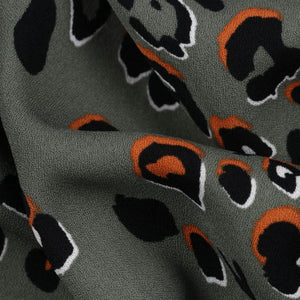 Army Green And Black Animal Pattern Screen Print Moss Crepe Fabric