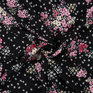 Black And White Floral Pattern Screen Print Crepe  Fabric