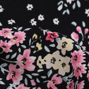 Black And White Floral Pattern Screen Print Crepe  Fabric