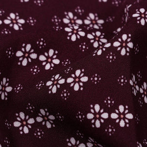 Eggplant And White Floral Pattern Screen Print Moss Crepe  Fabric