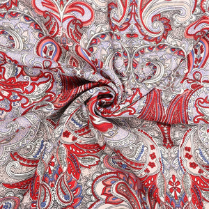 Red And White Paisley Pattern Screen Print Crepe Fabric