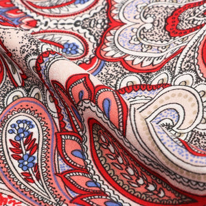 Red And White Paisley Pattern Screen Print Crepe Fabric