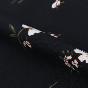 Dark Blue And White Floral Pattern Screen Print Moss Crepe Fabric
