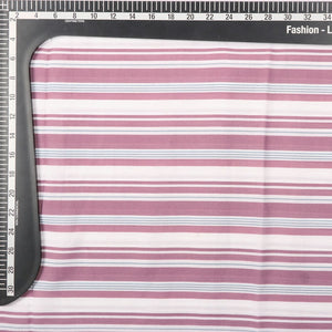 White And Dark Pink Stripes Pattern Screen Print Moss Crepe Fabric