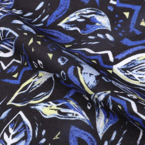 Dark Blue And White Leaf Pattern Digital Print Rayon Fabric