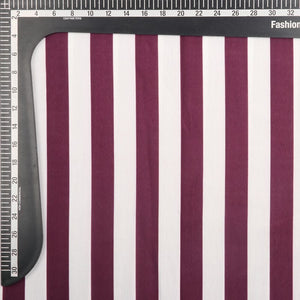 Burgundy And White Stripes Pattern Digital Print Rayon Fabric