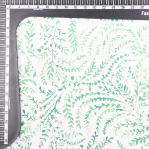 White And Green Floral Pattern Digital Print Rayon Fabric