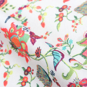 Orange And White Floral Pattern Digital Print Rayon Fabric