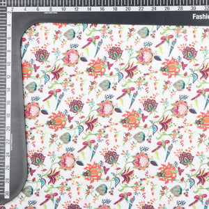 Orange And White Floral Pattern Digital Print Rayon Fabric