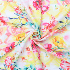Yellow And Pink Floral Pattern Digital Print Rayon Fabric