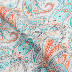 Aqua Green And White Paisley Pattern Digital Print Rayon Fabric