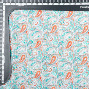 Aqua Green And White Paisley Pattern Digital Print Rayon Fabric