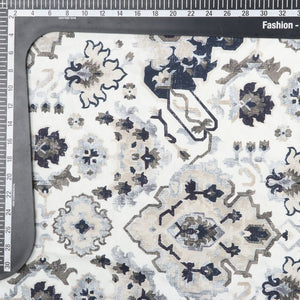 Dark Grey And White Traditional Pattern Digital Print Rayon Fabric