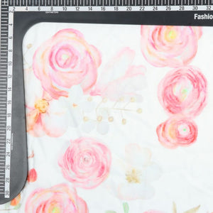 Baby Pink And White Floral Pattern Digital Print Rayon Fabric