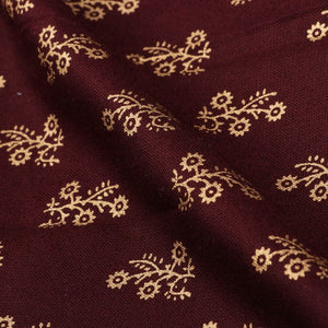 Brown And Gold Floral Pattern Foil Print Rayon Fabric