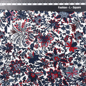 White And Dark Blue Floral Natural Dye Screen Print Rayon Fabric