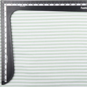 Mint Green And White Stripes Pattern Screen Print Rayon Fabric
