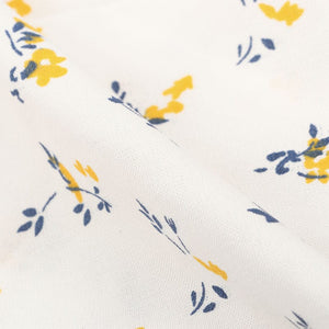 White And Yellow Floral Pattern Screen Print Rayon Fabric