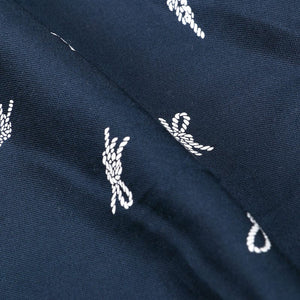 Navy Blue And White Knot Pattern Screen Print Rayon Fabric