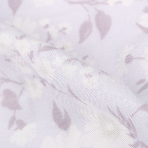 Light Lavender And White Floral Pattern Screen Print Rayon Fabric