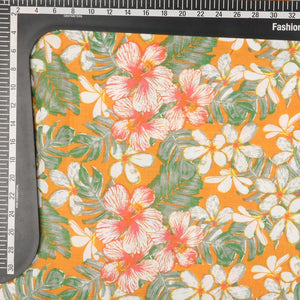 Dark Orange And White Floral Pattern Screen Print Rayon Fabric