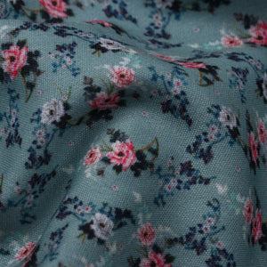 Grayish Green And Pink Floral Pattern Digital Print Rayon Fabric