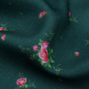 Forest Green And Pink Floral Pattern Digital Print Rayon Fabric