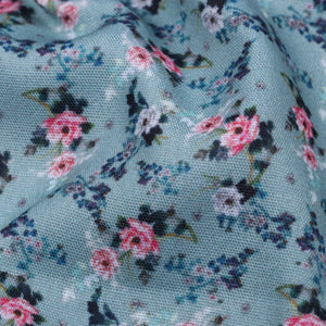 Summer Green And Pink Floral Pattern Digital Print Rayon Fabric