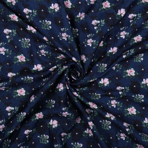 Regal Blue And Lace Pink Floral Pattern Digital Print Rayon Fabric