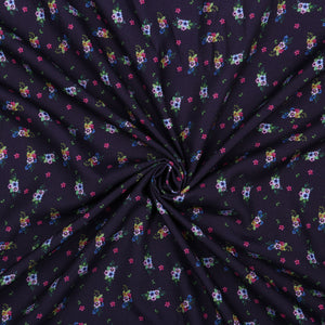 Dark Purple And Pink Floral Pattern Digital Print Rayon Fabric