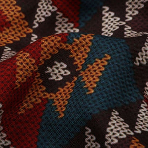 Orange And Cyan Blue Geometric Pattern Digital Print Rayon Fabric