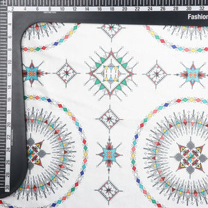 Multi Color Geometric Pattern Digital Print Silk Crepe Fabric