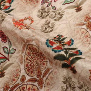 Beige And Maroon Floral Pattern Digital Print Silk Crepe Fabric