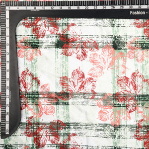 Green And Red Leaf Pattern Digital Print Silk Crepe Fabric