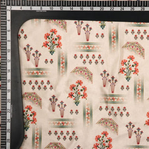 Beige And Maroon Floral Pattern Digital Print Silk Crepe Fabric