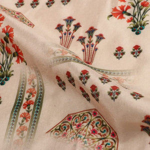 Beige And Maroon Floral Pattern Digital Print Silk Crepe Fabric