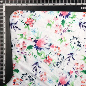 White And Pink Floral Pattern Digital Print Silk Crepe Fabric